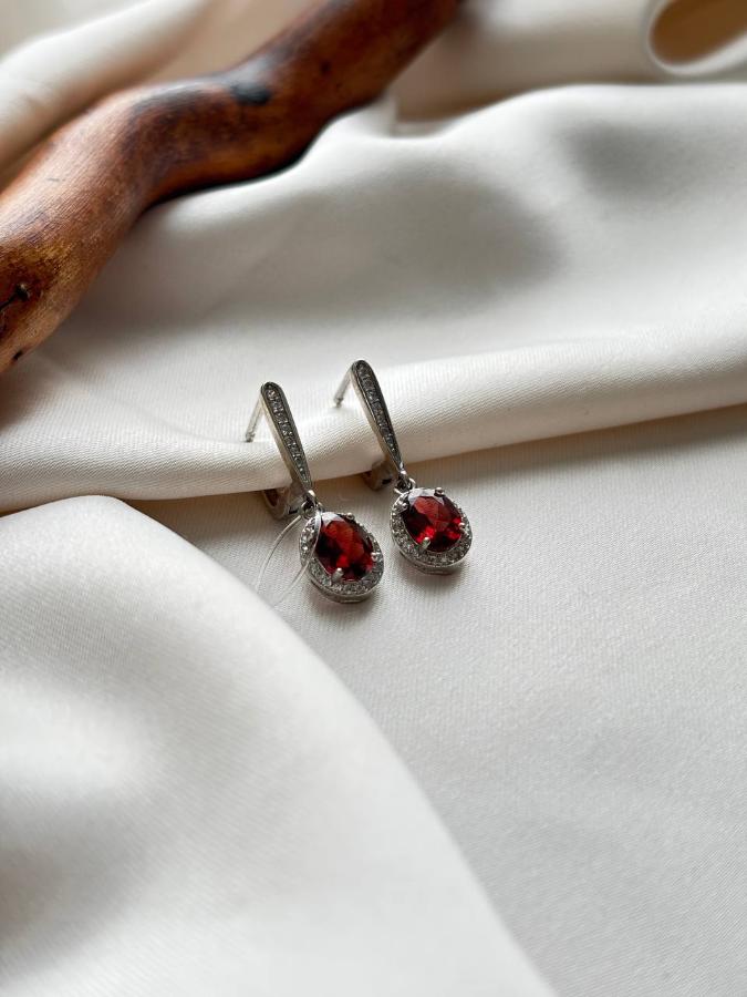 купить Серьги из серебра с гранатом и фианитом  , фото 3