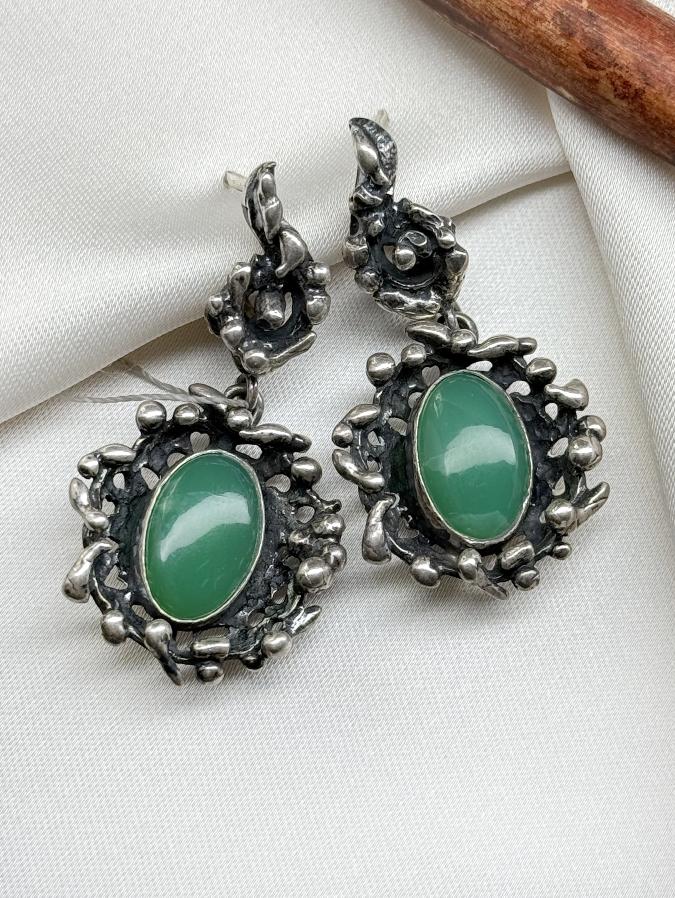 Серьги из серебра с хризопразом  U-246, фото 1