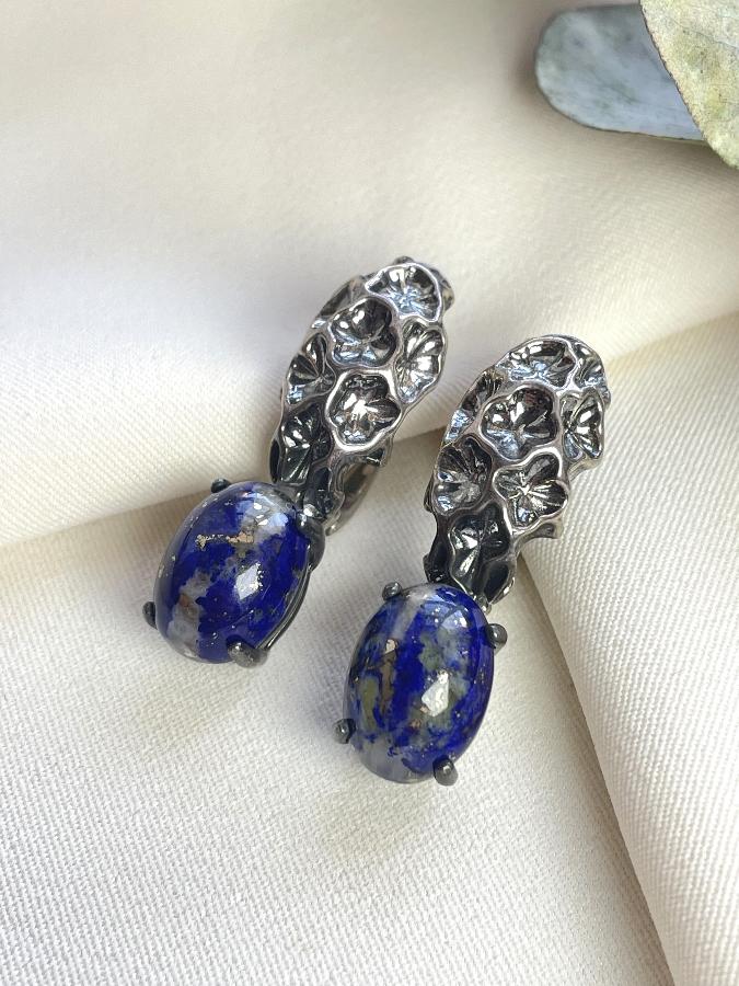 Серьги из серебра с лазуритом  SER-0554, фото 2