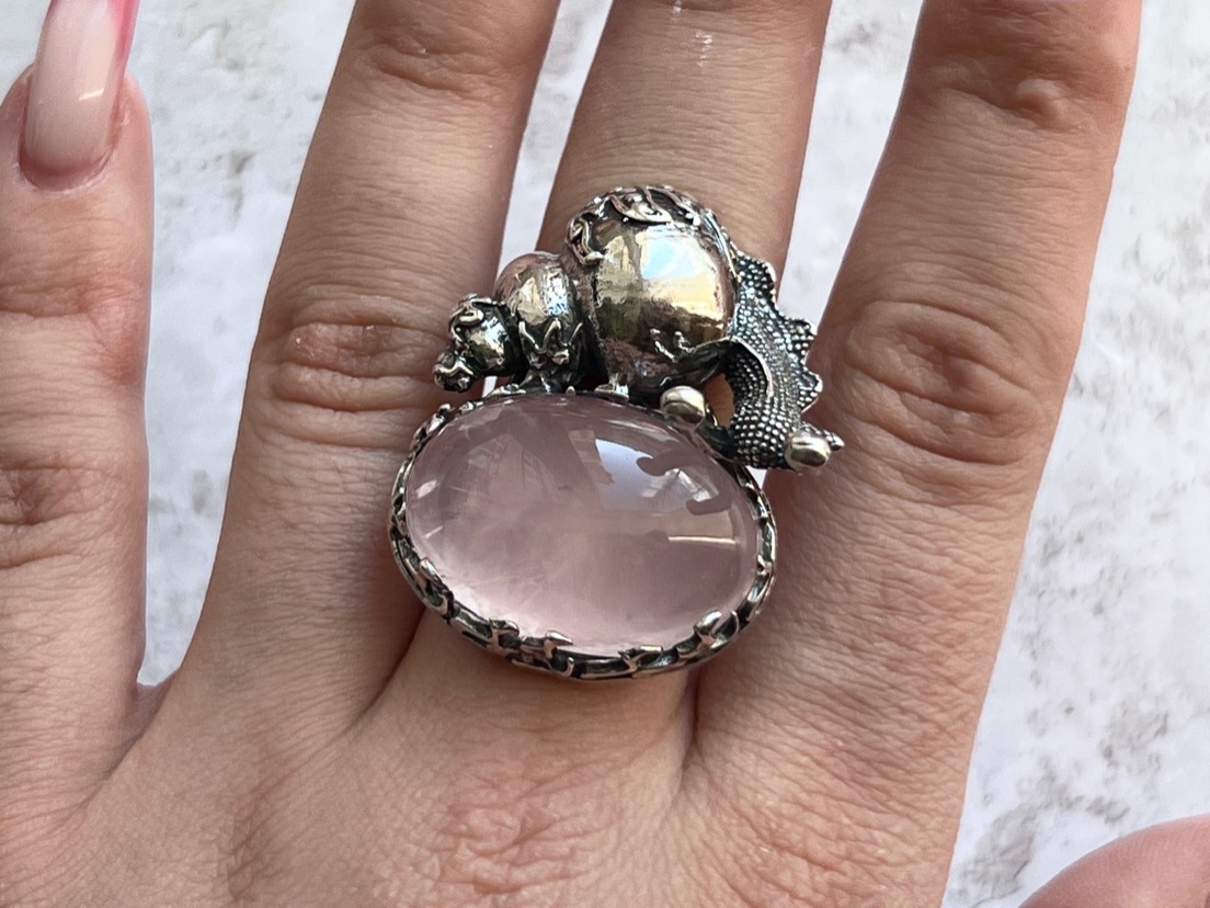 Кольцо в форме улитки с розовым кварцем, 18,5 размер KL-0885, фото 4
