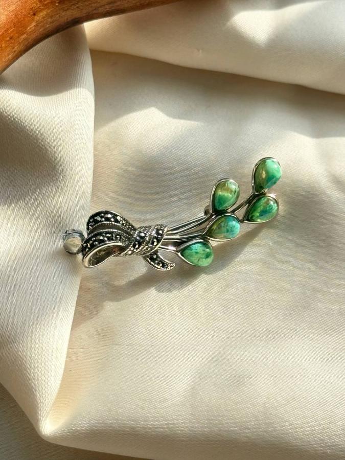 купить Брошь из серебра с бирюзовым янтарем  , фото 2