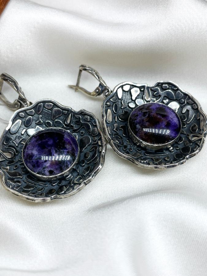 купить Серьги из серебра с чароитом  , фото 3