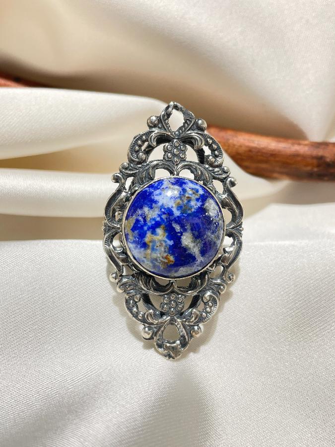 Кольцо из серебра с лазуритом, 18,5 размер  U-1273, фото 3