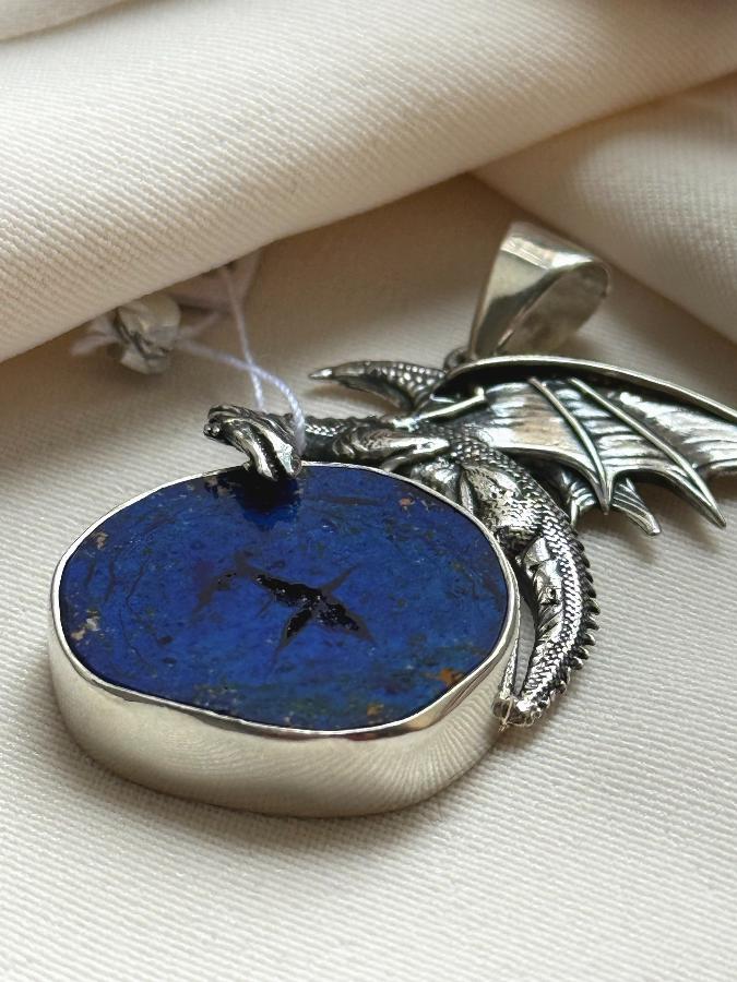 купить Кулон из серебра с азуритом в форме дракона , фото 4
