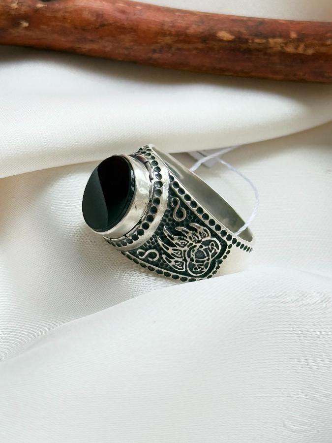 купить Кольцо-печатка из серебра с агатом, 19,5 размер , фото 2