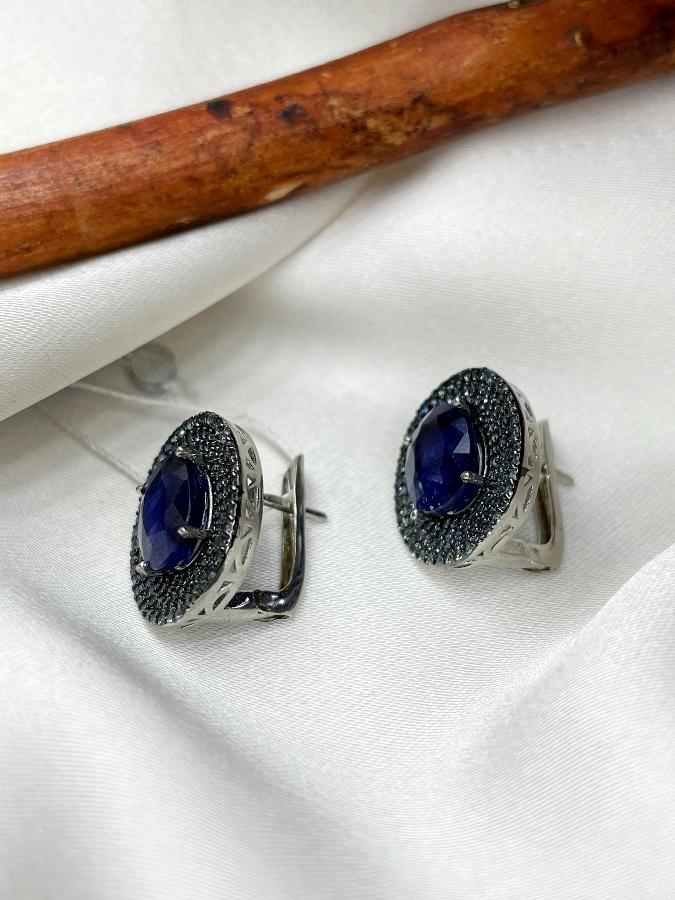 Серьги из серебра с сапфиром (синий корунд)  U-1665, фото 3