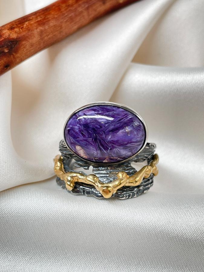 купить Кольцо из серебра с чароитом,19 размер , фото 1