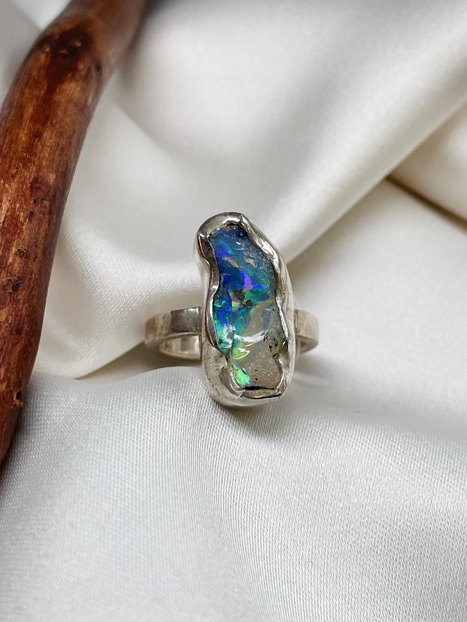 купить Кольцо из серебра с благородным опалом,16 размер  , фото 4