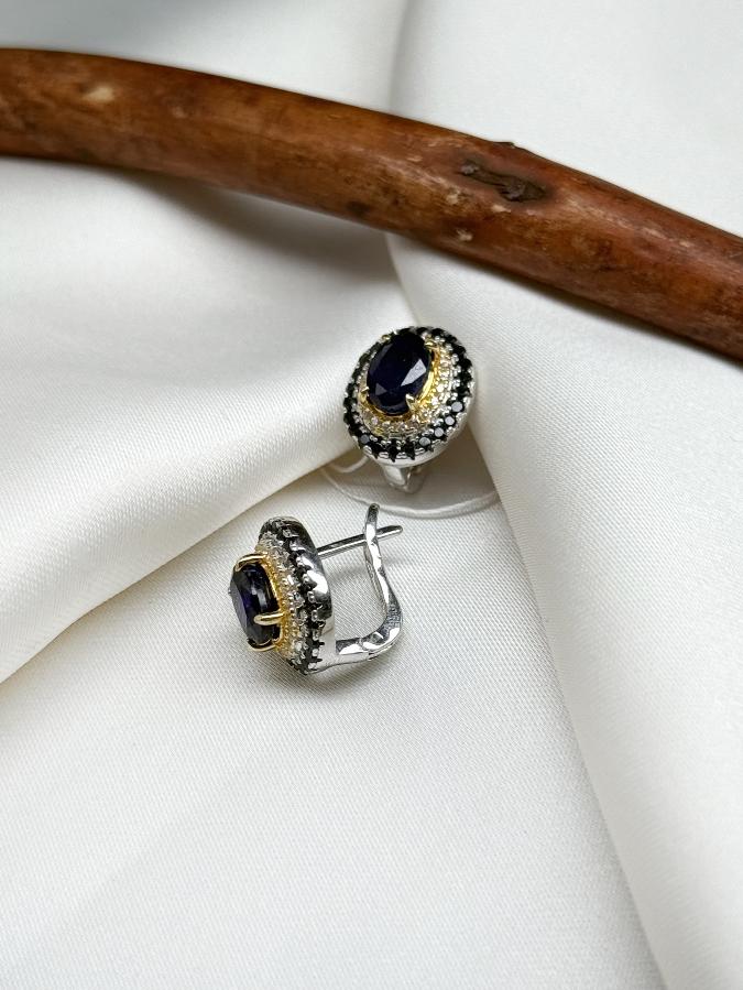 Серьги из серебра с сапфиром (синий корунд) U-3898, фото 3