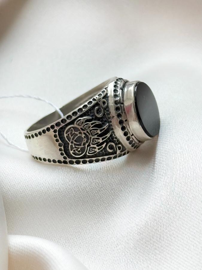 купить Кольцо-печатка из серебра с агатом, 19,5 размер , фото 3