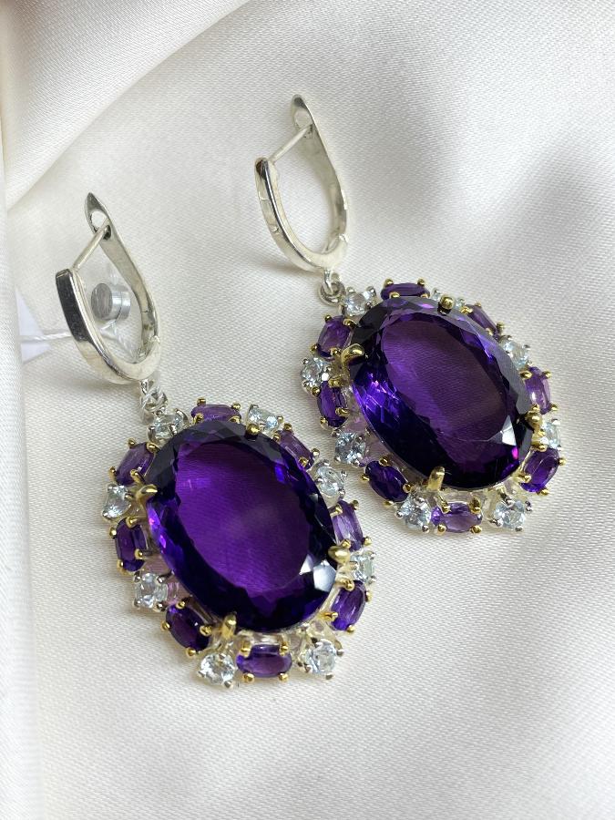 купить Серьги из серебра с аметистом и топазом , фото 1