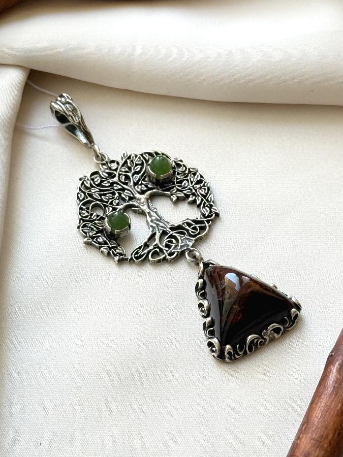 купить Кулон из серебра с турмалином и нефритом , фото 2