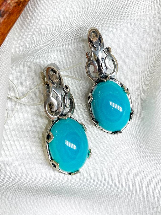 купить Серьги из серебра с хризоколлой  , фото 3