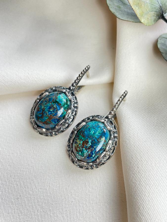 Серьги из серебра с хризоколлой   556204, фото 2