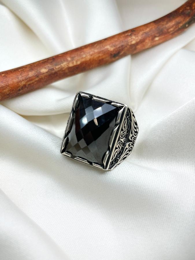 Кольцо-печатка с черным фианитом, 20,5 размер U-3514, фото 2
