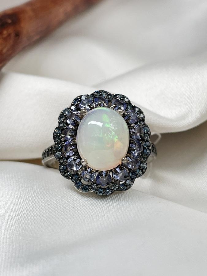 купить Кольцо из серебра с опалом и танзанитом,18 размер , фото 1