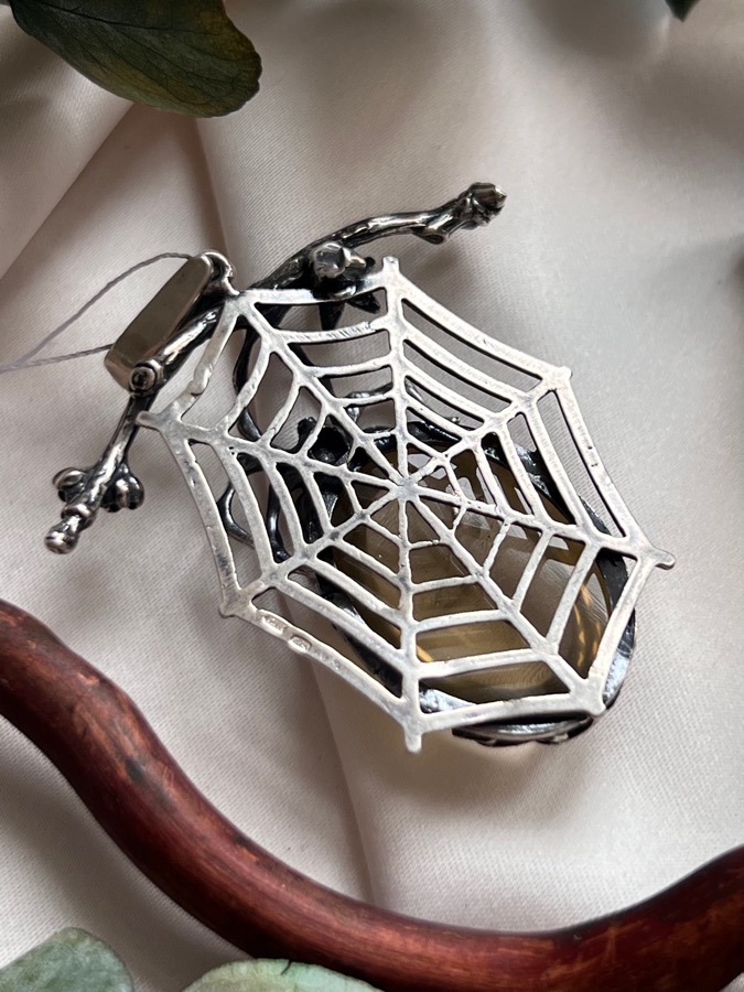 Кулон из серебра в форме паутины с пауком с цитрином U-1, фото 4