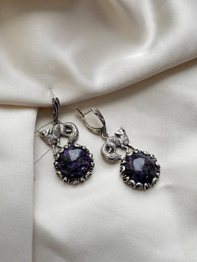 купить Серьги из серебра с чароитом  , фото 1