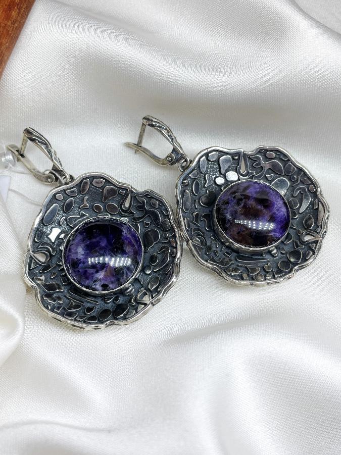 купить Серьги из серебра с чароитом  , фото 1