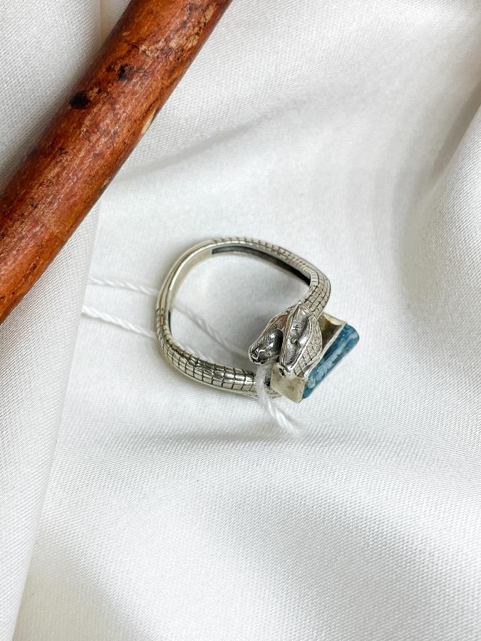 Кольцо из серебра с аквамарином в форме змеи,17,5 размер U-3774, фото 5