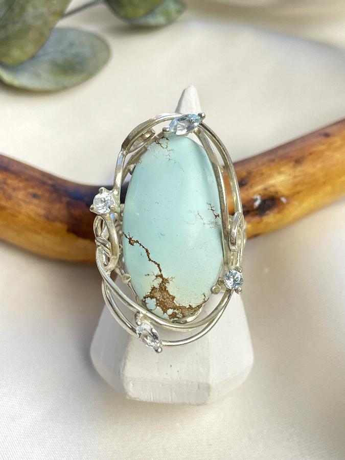 купить Кольцо из серебра с бирюзой и топазом, 19,0 размер , фото 1