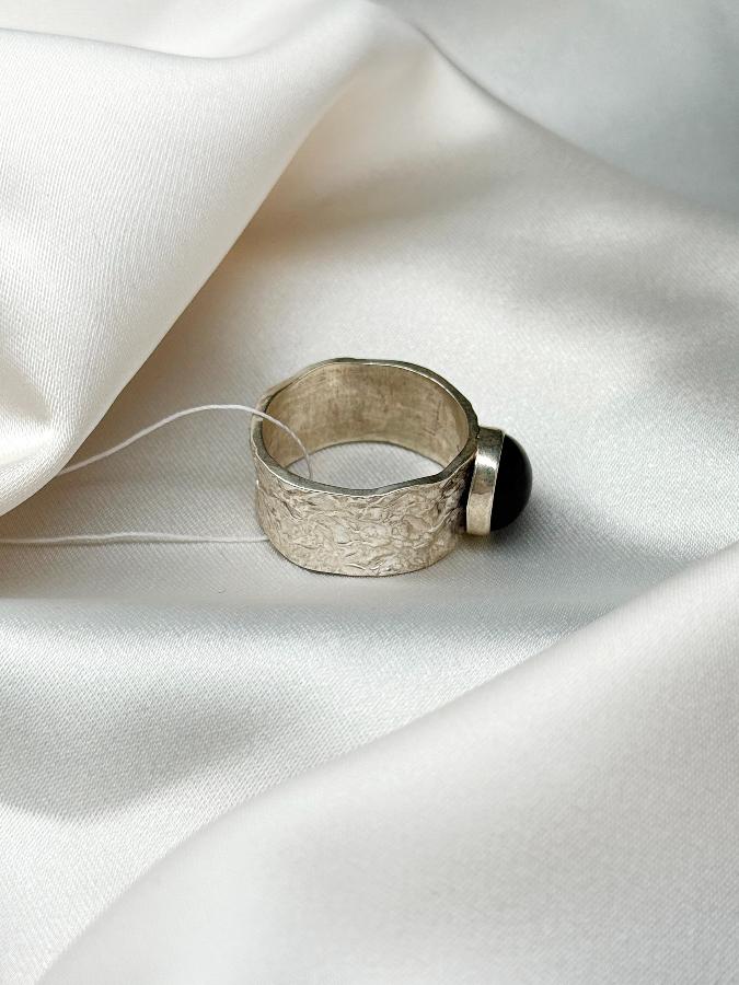 купить Кольцо из серебра с черным агатом,19 размер , фото 3