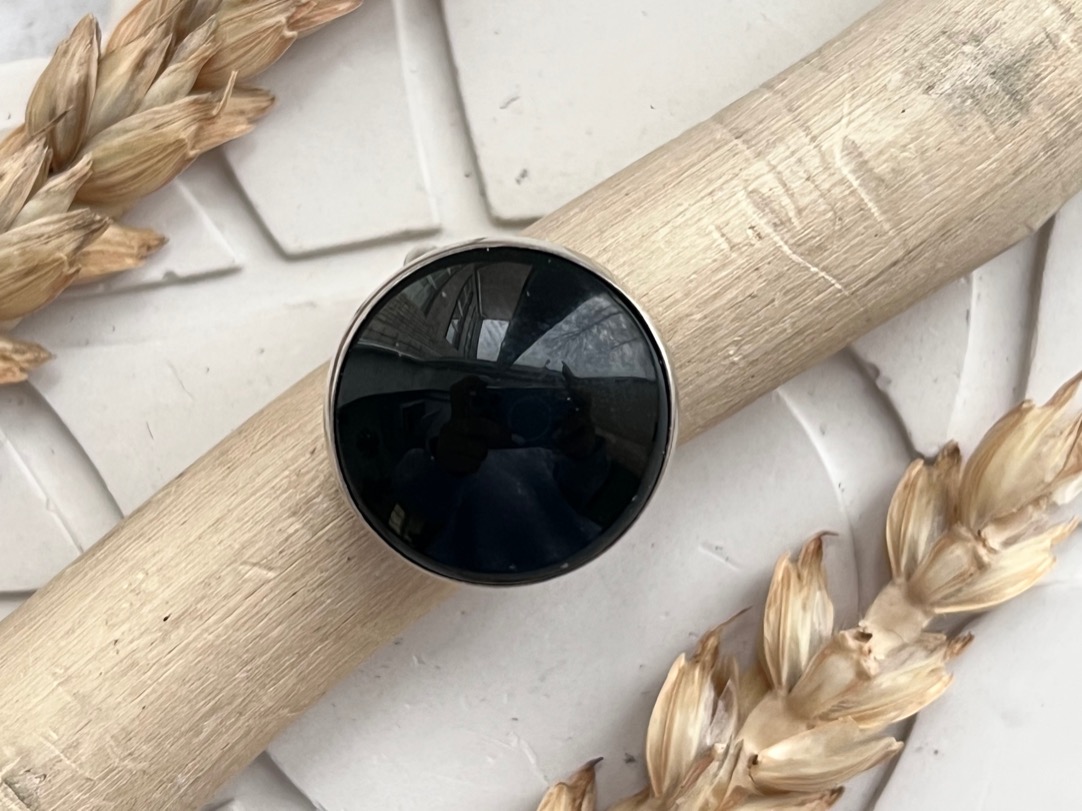Кольцо с чёрным нефритом, 16,75 размер KL-0651, фото 1