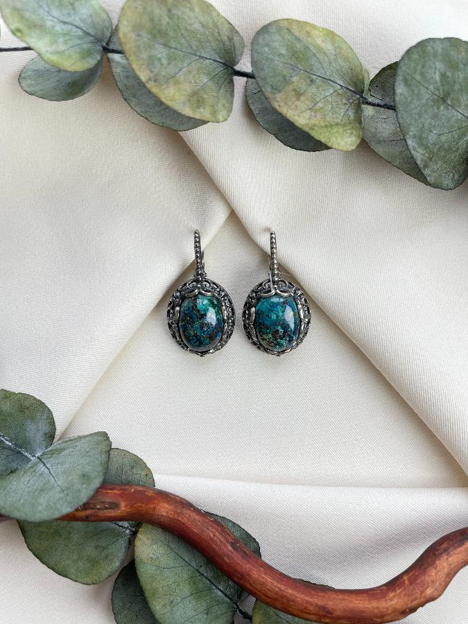 Серьги из серебра с хризоколлой   556204, фото 3