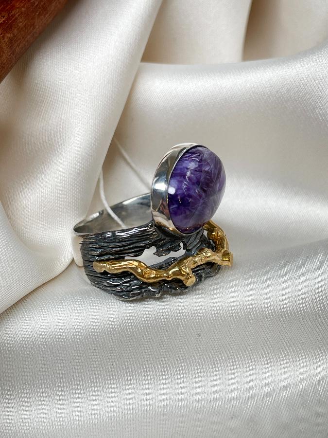 купить Кольцо из серебра с чароитом,19 размер , фото 4