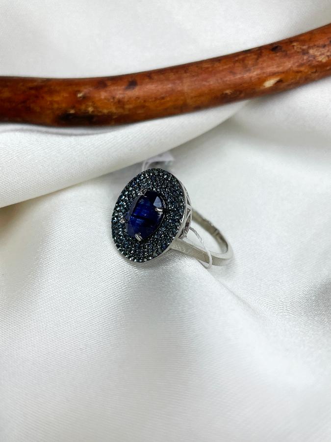 купить Кольцо из серебра с сапфиром (синий корунд),18 размер  , фото 2