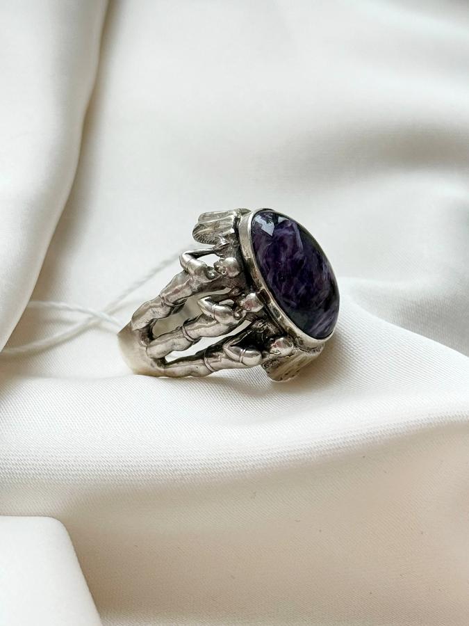 купить Кольцо из серебра с чароитом,18 размер , фото 4