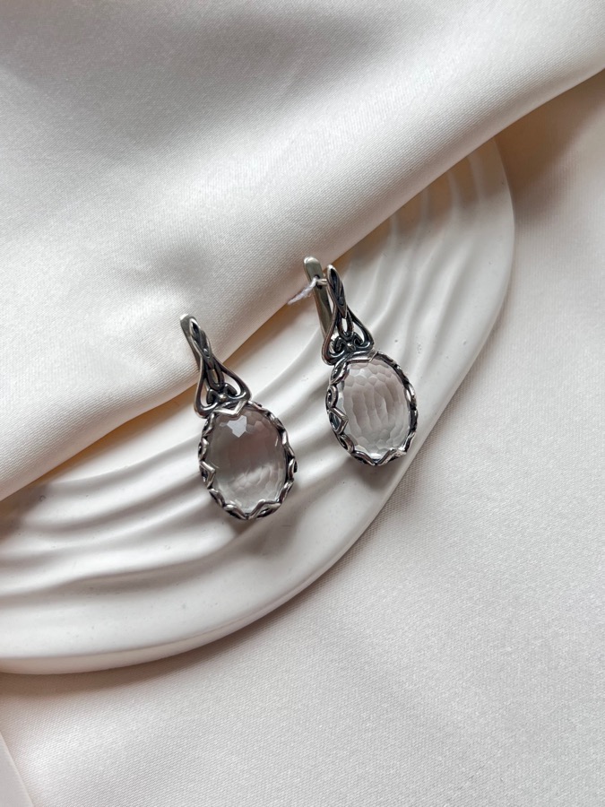 Серьги из серебра с горным хрусталём в огранке SER-0489, фото 2