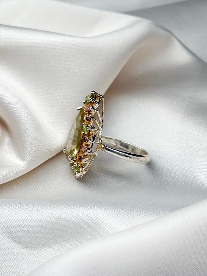 купить Кольцо из серебра с цитрином и турмалином,18,5 размер , фото 2