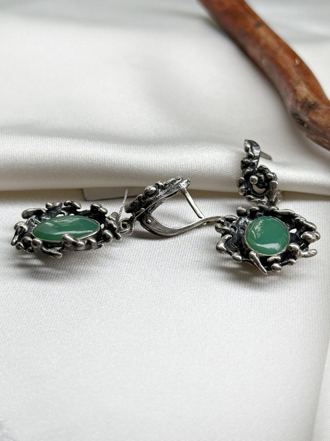 Серьги из серебра с хризопразом  U-246, фото 3