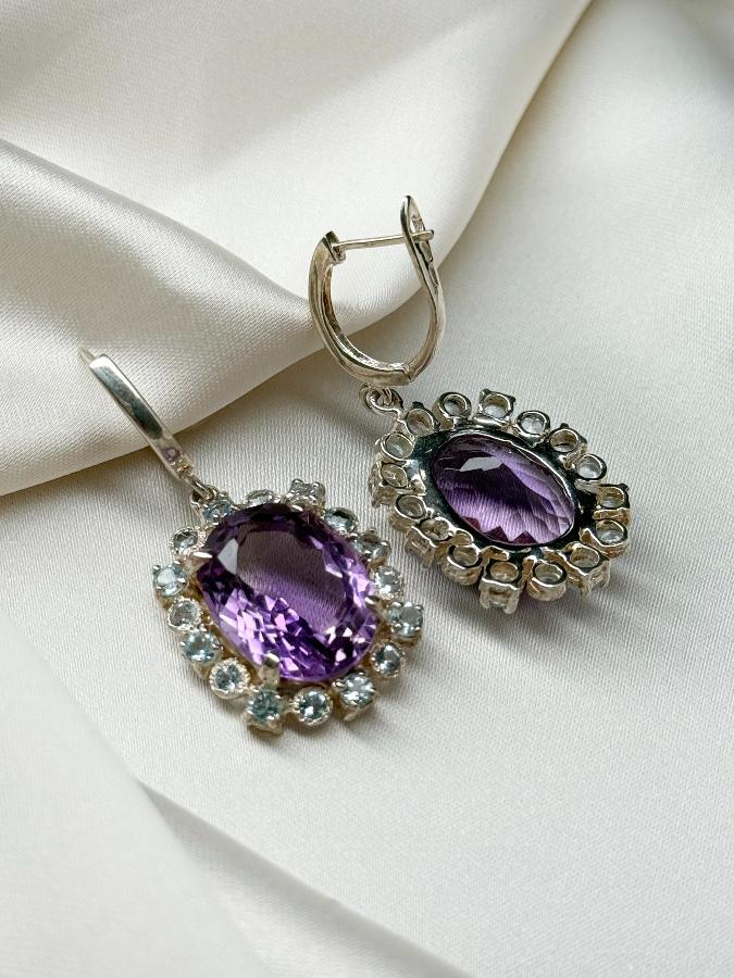 Серьги из серебра с аметистом и топазом  U-3252, фото 4