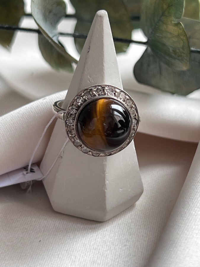 Кольцо из серебра с тигровым глазом, 18 размер U-914, фото 1