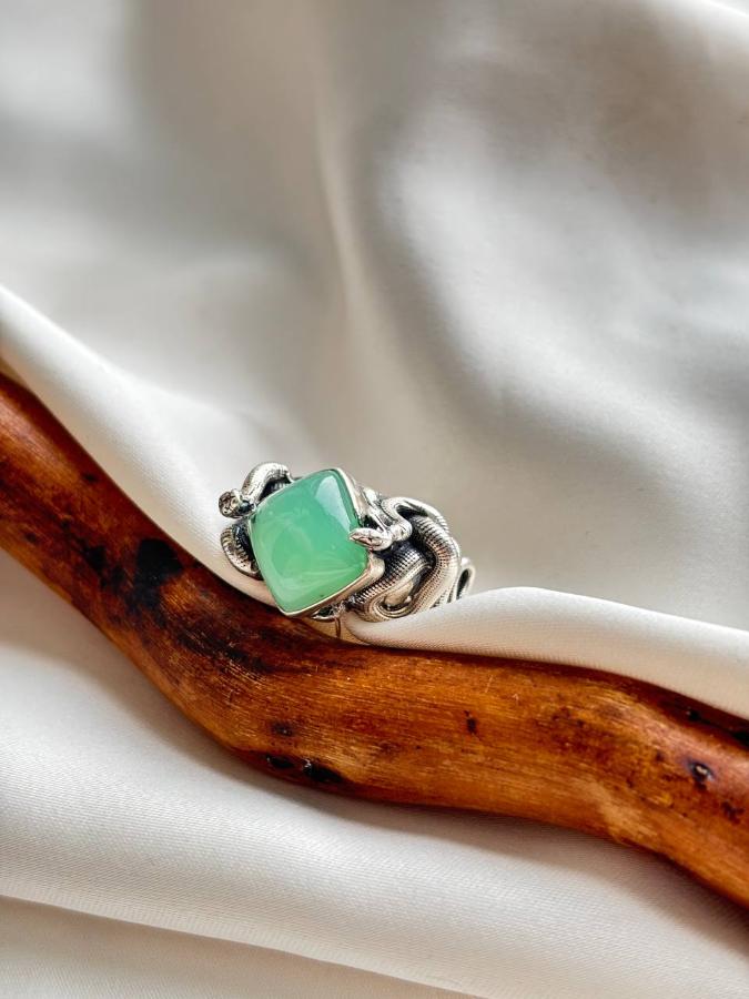 купить Кольцо из серебра с хризопразом  , фото 3