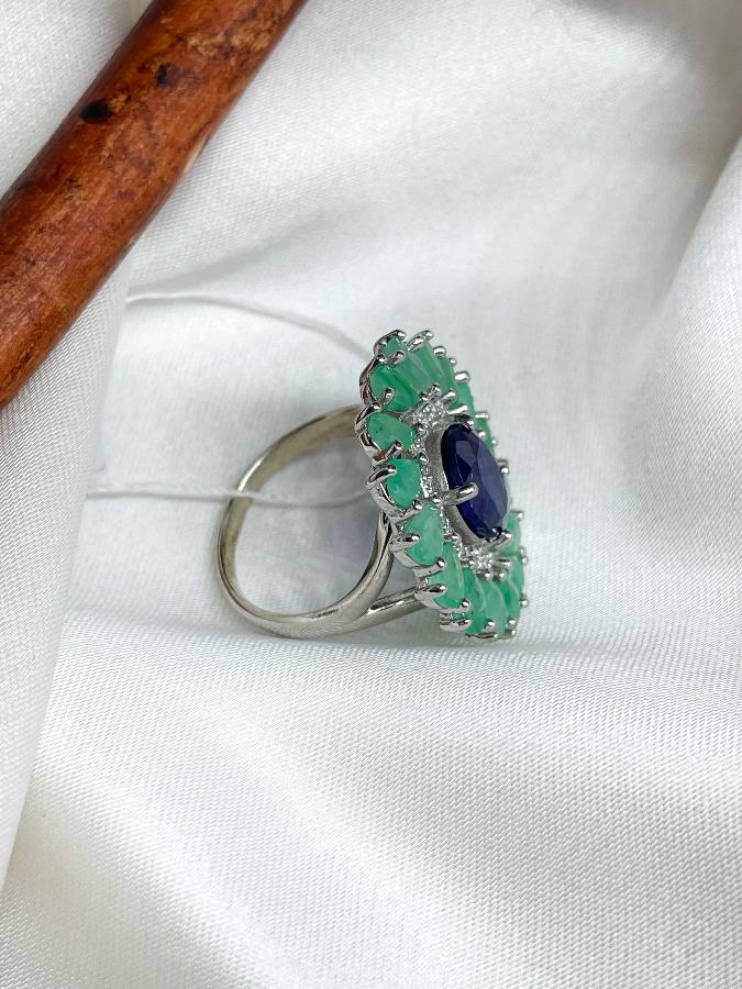 Кольцо из серебра с сапфиром и изумрудом,17,5 размер U-3757, фото 3