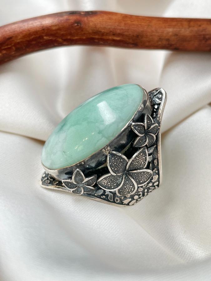 купить Кольцо из серебра с хризопразом,18,5 размер  , фото 3