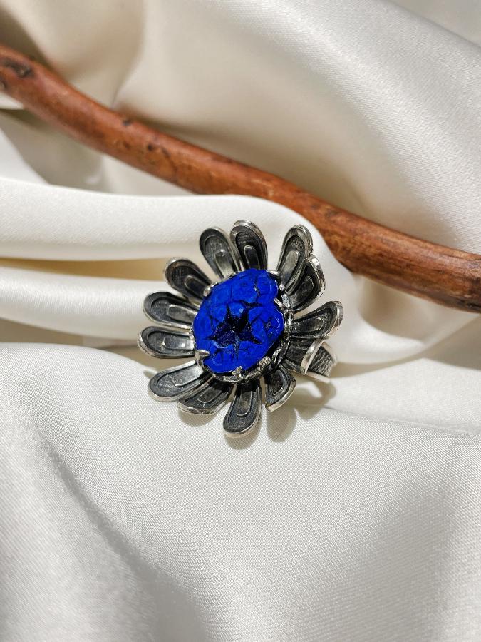 Кольцо из серебра с азуритом, 18 размер U-94, фото 5