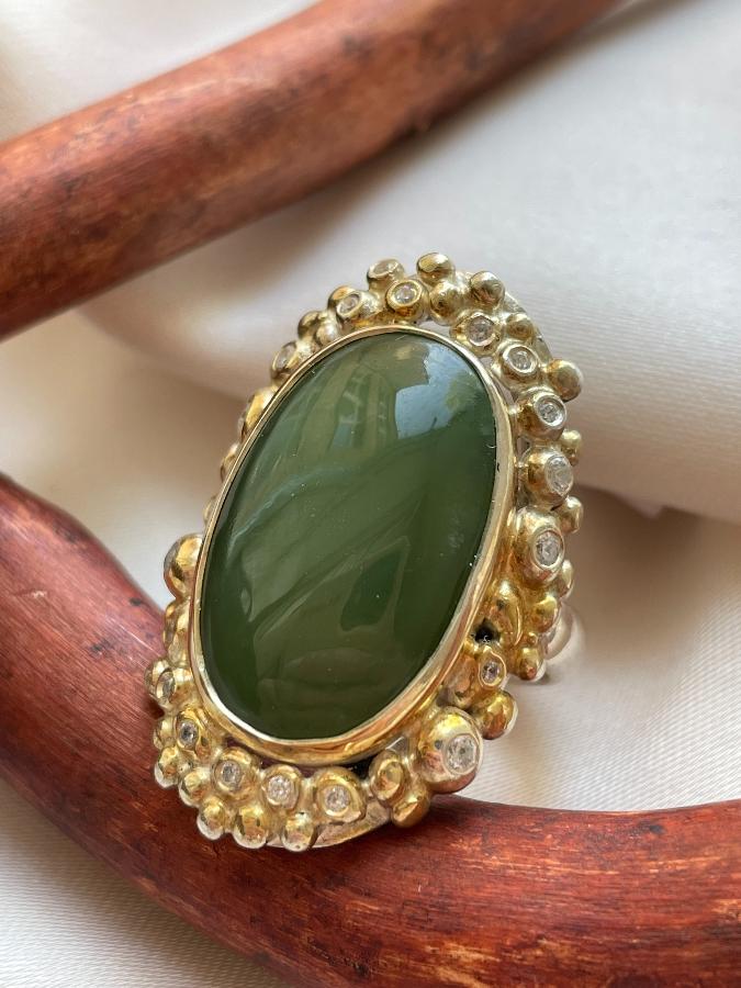 купить Кольцо из серебра с нефритом, 17,5 размер  , фото 1