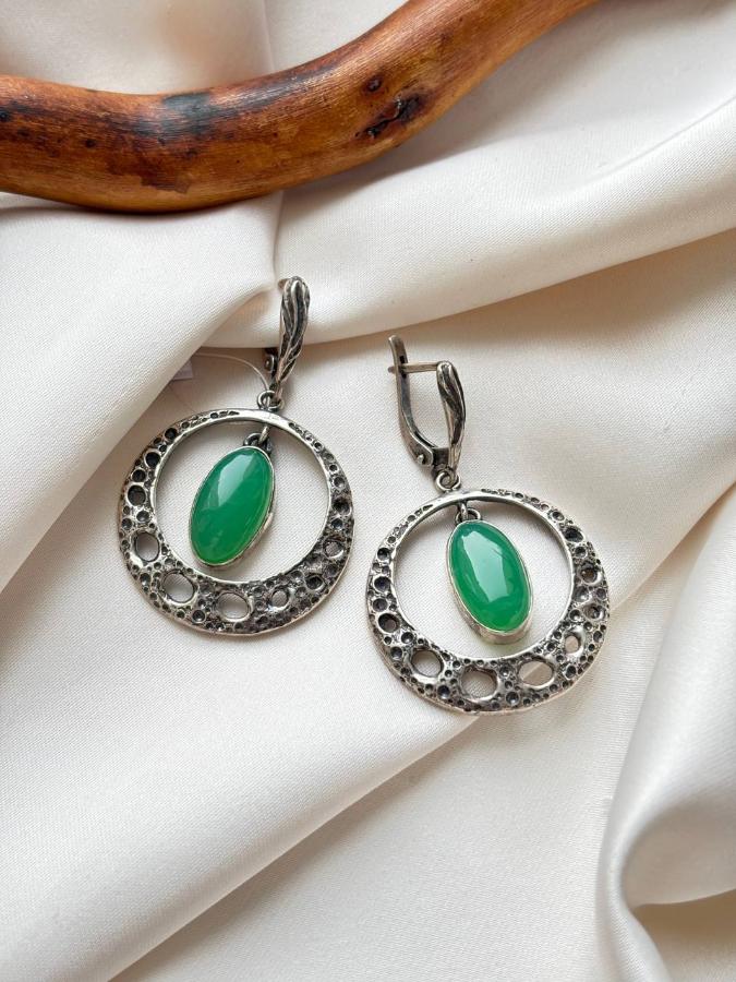 купить Серьги из серебра с хризопразом  , фото 1