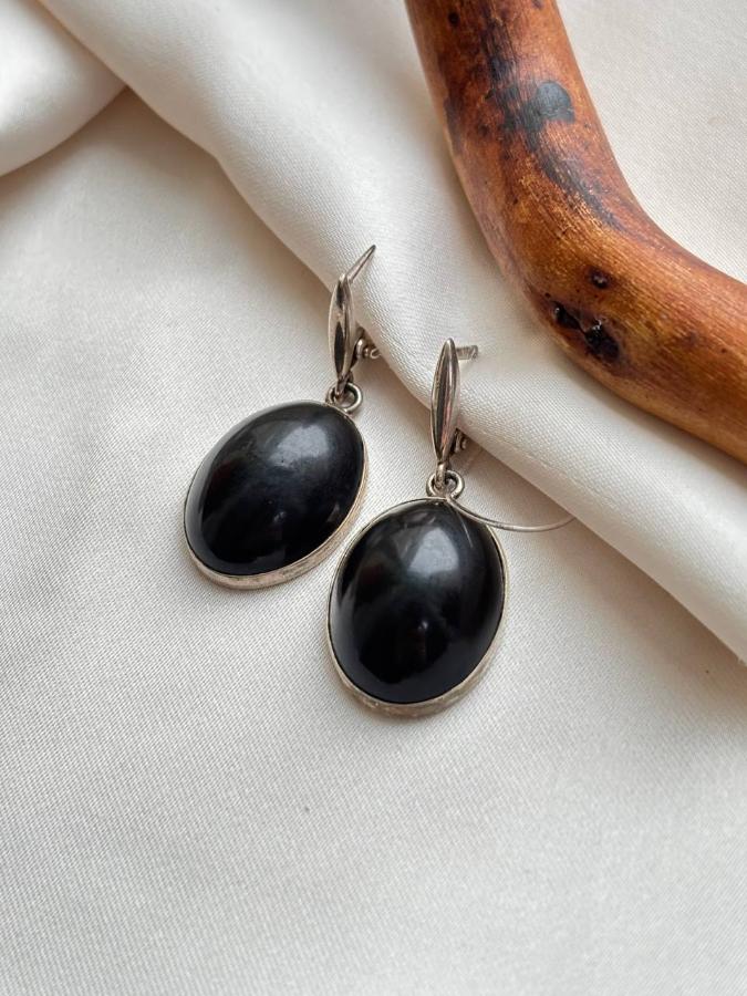 купить Серьги из серебра с гагатом  , фото 4