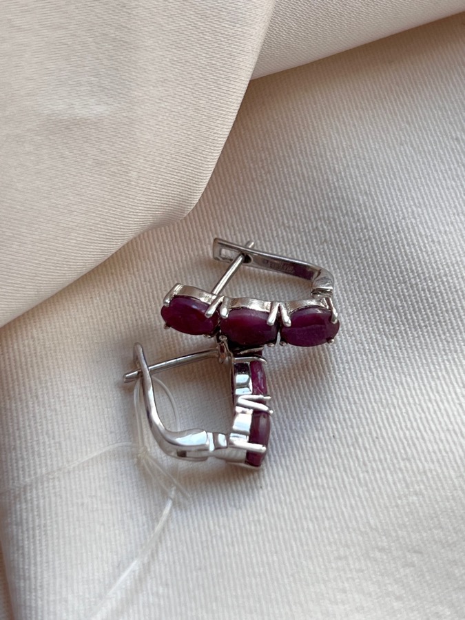 Серьги из серебра с рубином (красный корунд) в огранке 559103, фото 4