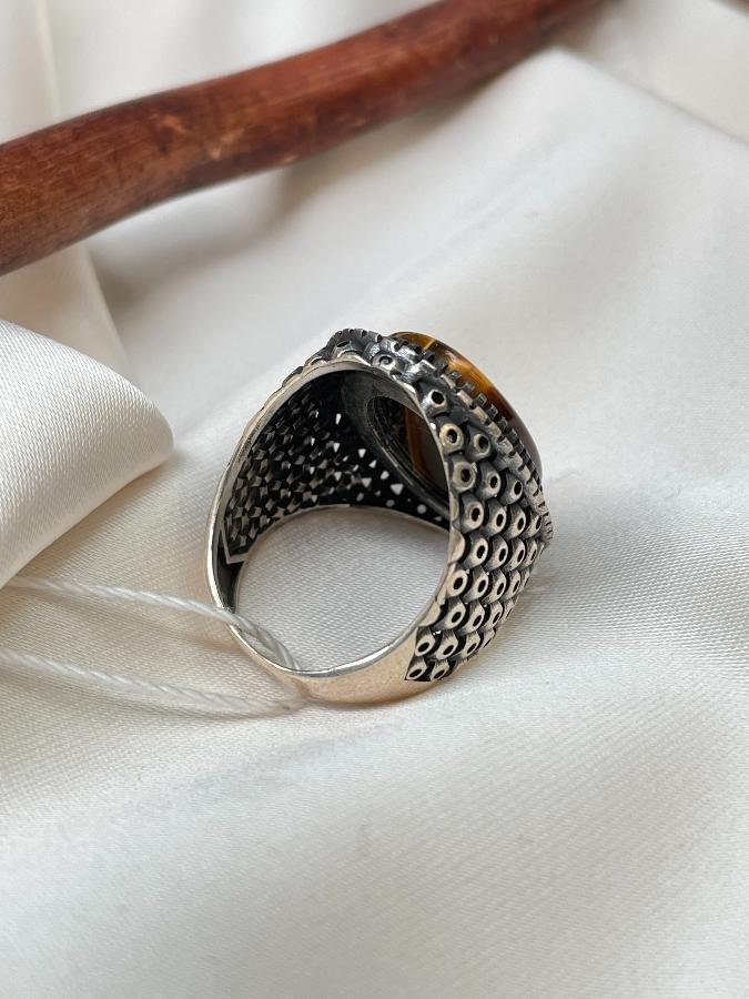 купить Кольцо из серебра с тигровым глазом, 18,7 размер , фото 6