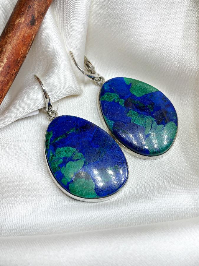 Серьги из серебра с азурмалахитом  U-153, фото 3