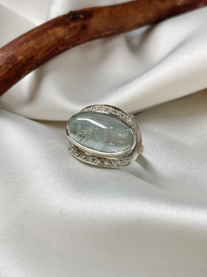 купить Кольцо из серебра с аквамарином, 16 размер , фото 1