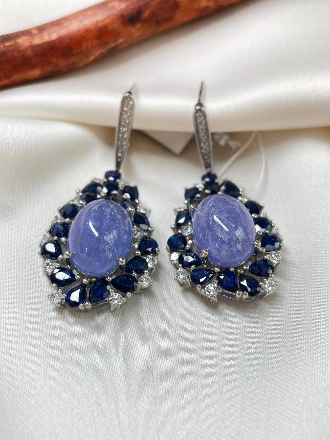 Серьги из серебра с танзанитом и сапфиром U-3534, фото 4