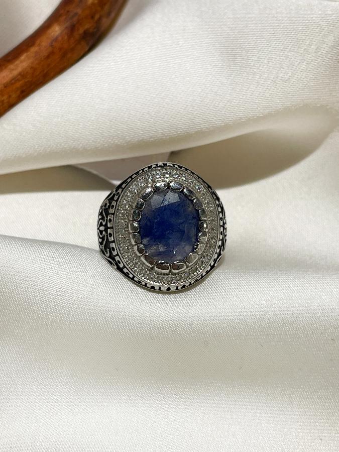 купить Кольцо из серебра с сапфиром (синий корунд),18 размер , фото 3