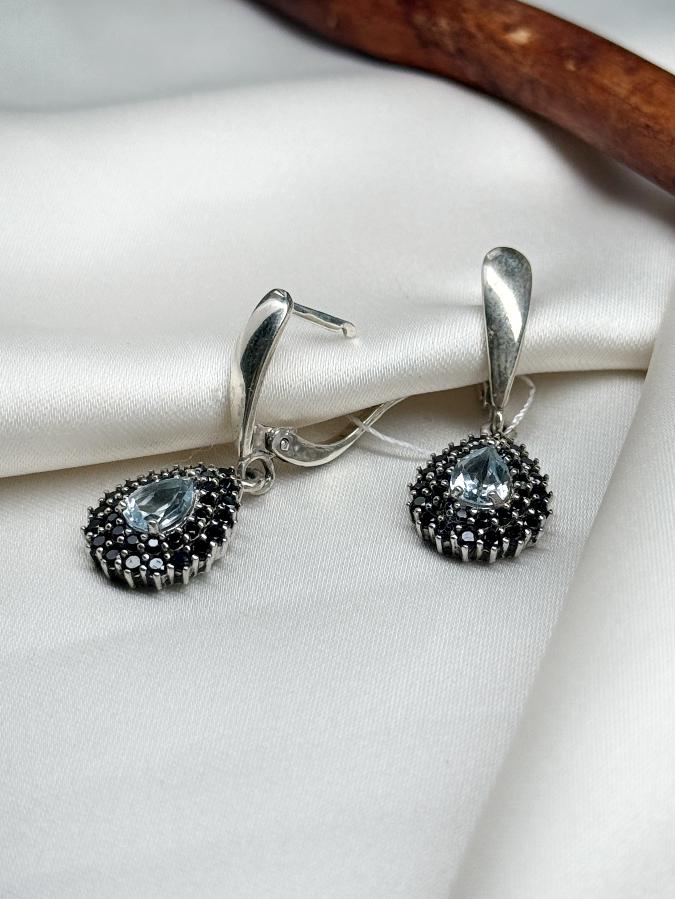 купить Серьги из серебра с топазом и сапфиром (синий корунд) , фото 3